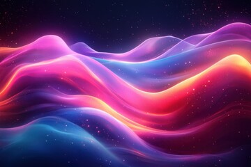 Fototapeta premium Abstract Futuristic Corridor with Neon Light Waves in Purple and Blue Over a Dark Background