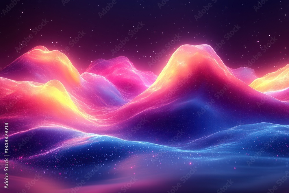 Poster futuristic abstract background with vibrant glowing neon wave lines and illuminated bokeh lights for