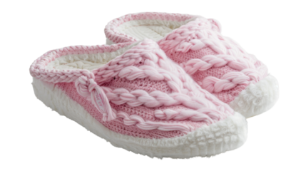 Pink knitted slippers isolated on transparent background