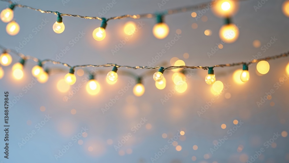 Poster warm glow of string lights creating a cozy atmosphere in a softly lit room during a evening gatherin