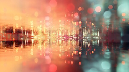 Fototapeta premium Abstract city lights reflection, bokeh background, nighttime scene, website banner