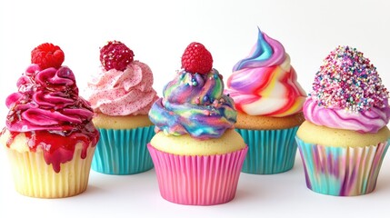 **Assortment of Colorful Cupcakes on Transparent Background: Sweet Bakery Treats, Pastries, and Cookies with Cream and Sugar (PNG)**