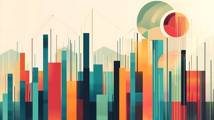 Obraz premium Contemporary art financial graphs in minimalist color styles