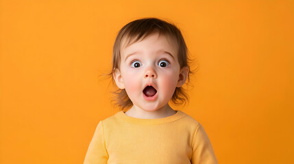 Surprised Baby With Open Mouth Against Bright Orange Background
