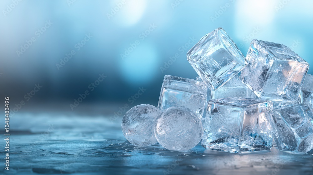 Poster sparkling ice cubes crystal clear refreshing high resolution image