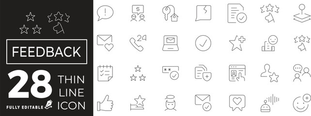 Customer Feedback Icon set of web and mobile in thin line style. Customer satisfaction Icons & Symbols Containing rating, like, dislike, customer experience, review, client and more