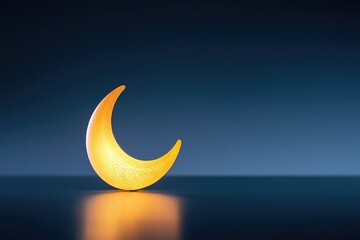 Golden crescent moon symbolizing faith and hope, radiating tranq