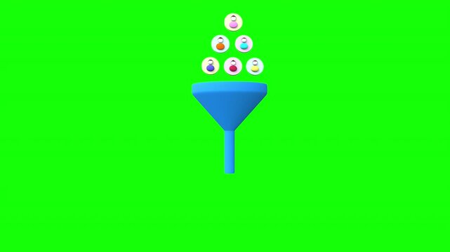 the concept of turning potential leads into revenue through a funnel process 3d animation with alpha channel