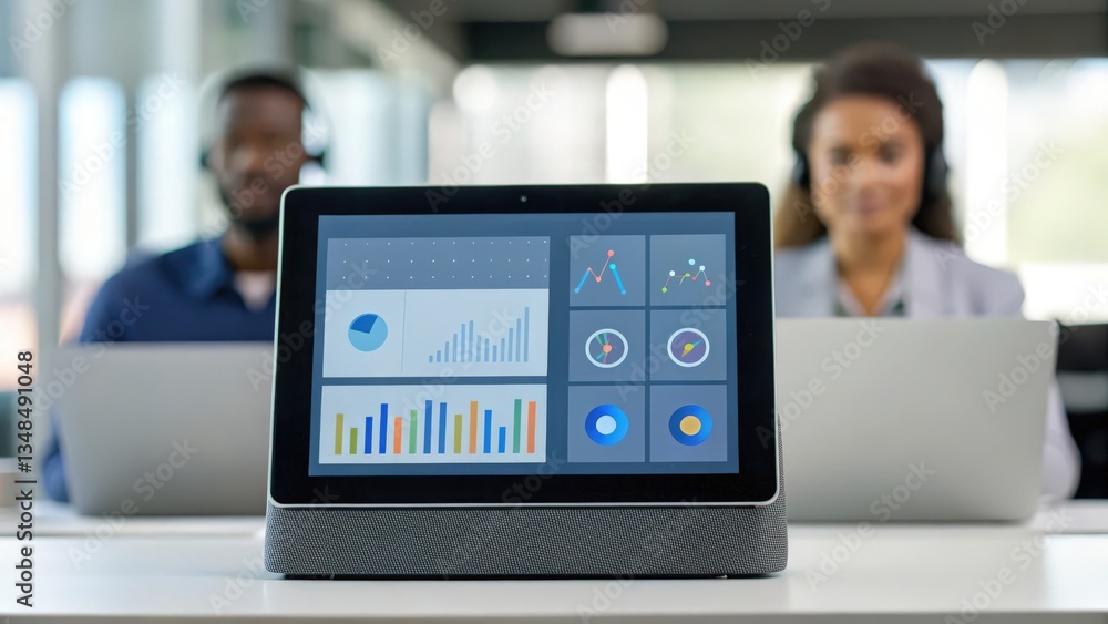 Poster manufacturing automation for productivity improvement, a modern workspace featuring a tablet display