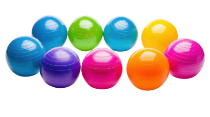 Colorful fitness balls isolated on transparent background for gym and workout activities