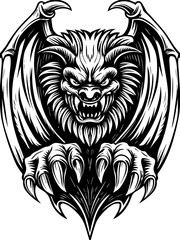 Fototapeta premium Demon Grim Reaper and Gothic creatures in SVG vector format. Fierce Dragon Creature with Clawed Hands and Majestic Wings