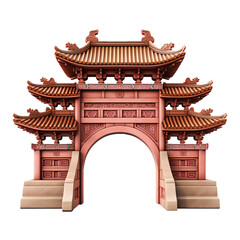 Ornate Red Chinese Style Archway with Tiered Roofs and Intricate Carvings