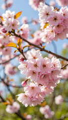 Fototapeta premium Delicate cherry blossoms blooming against serene blue sky, nature's beauty