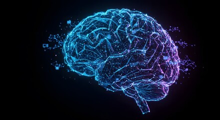 Artificial Intelligence Brain Network Futuristic Technology Concept with Glowing Lines