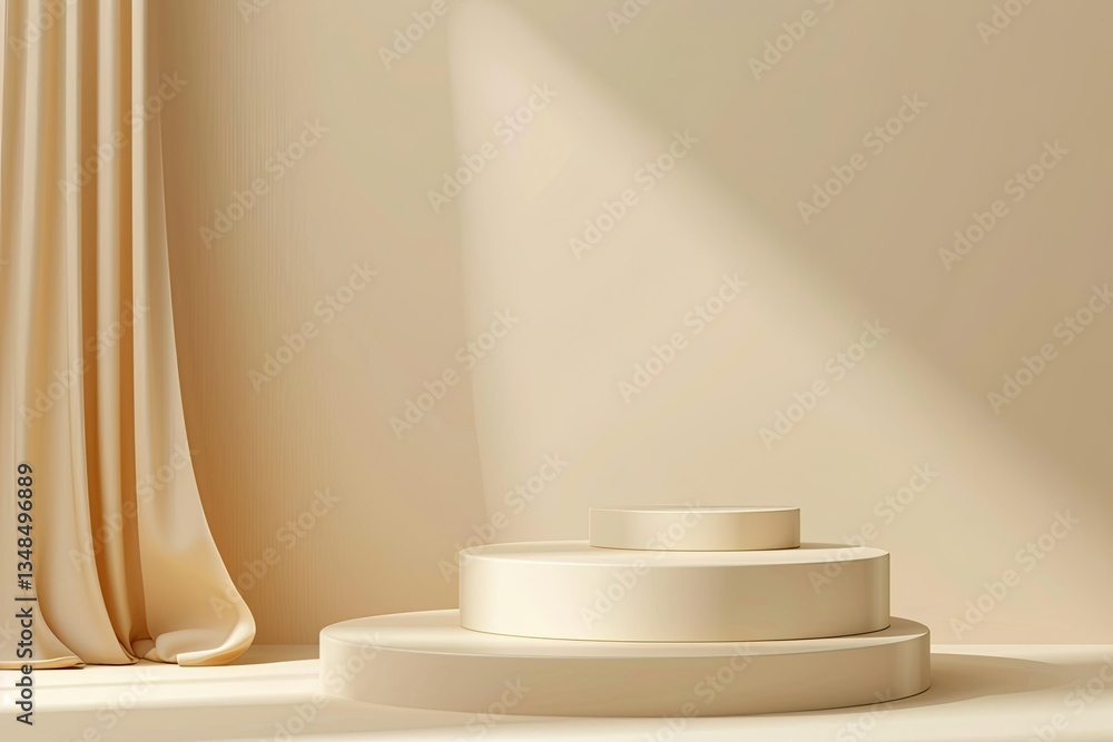 Aufkleber high detail image of empty podium for product display minimal beige scene background