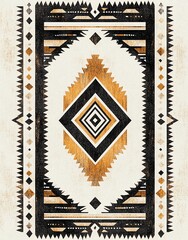 Obraz premium Abstract Geometric Rug Design with Southwestern Patterns in Neutral Tones