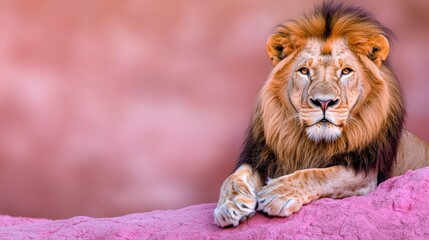 Majestic Lion Resting on Pink Rock  Wildlife Photography