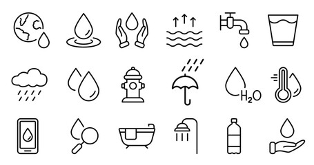 Set of water icons, natural, pool, mineral water, ocean. vector. editable