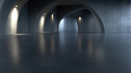 Modern concrete interior space with arched walls