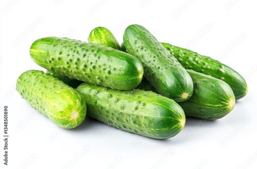 Poster fresh and crisp cucumbers arranged on a white background showcasing their bright green color and uni