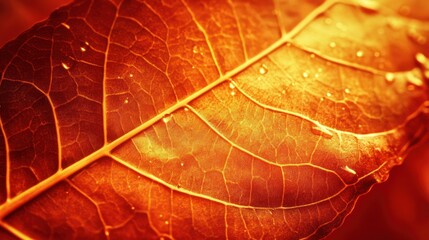 Obraz premium Close up photograph of a wet leaf with intricate vein patterns