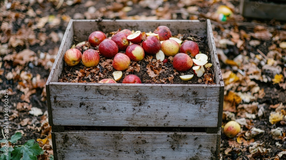 Poster A compost bin filled with apple cores and other biodegradable waste. 
