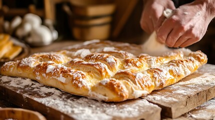 Artisan Baker Dusting a Delicious Pastry