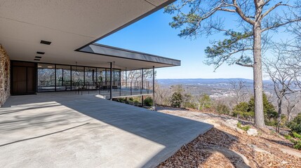 Modern Architectural Design Featuring Scenic Mountain View from a Spacious Terrace