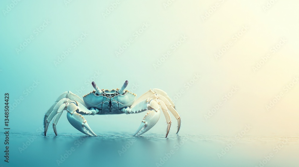 Poster A crab isolated on a soft gradient background with a light blue-to-white fade 