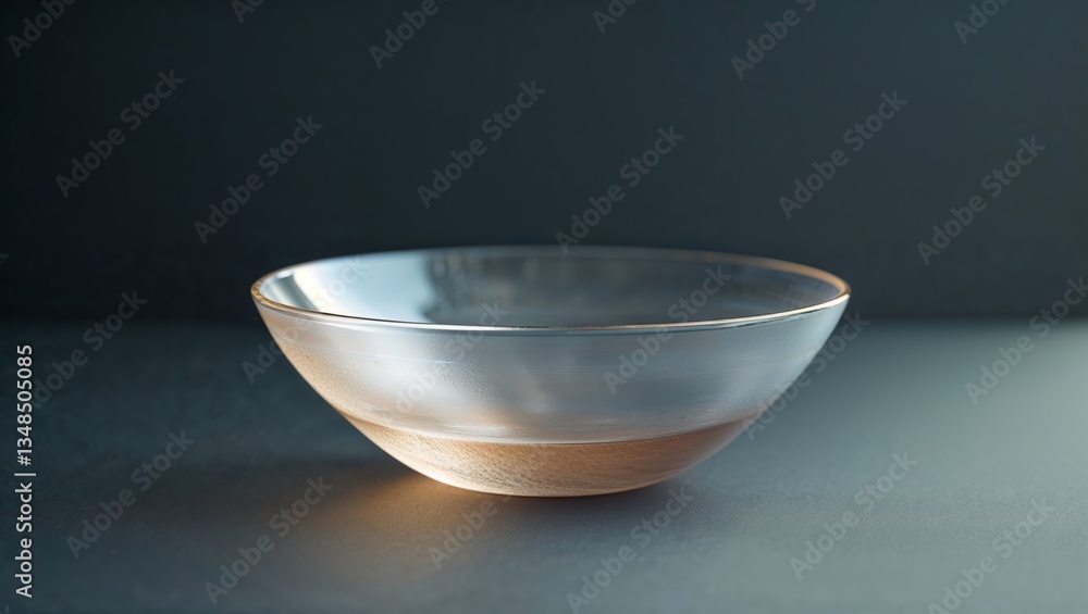 Poster clear glass bowl displayed on a dark surface highlighting its elegant shape and transparency in soft