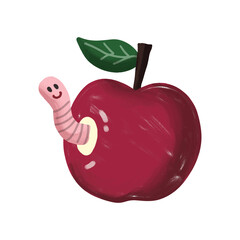 Cute cartoon of an apple with a happy worm