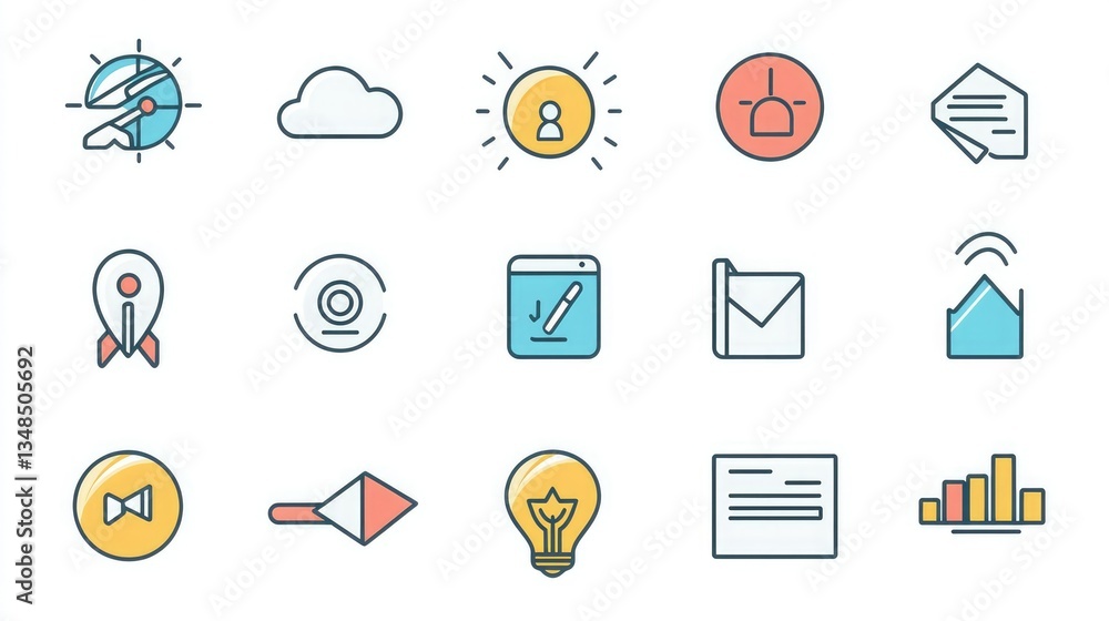 Aufkleber A creative thin line icon set, featuring basic yet sophisticated designs for use in mobile apps and websites