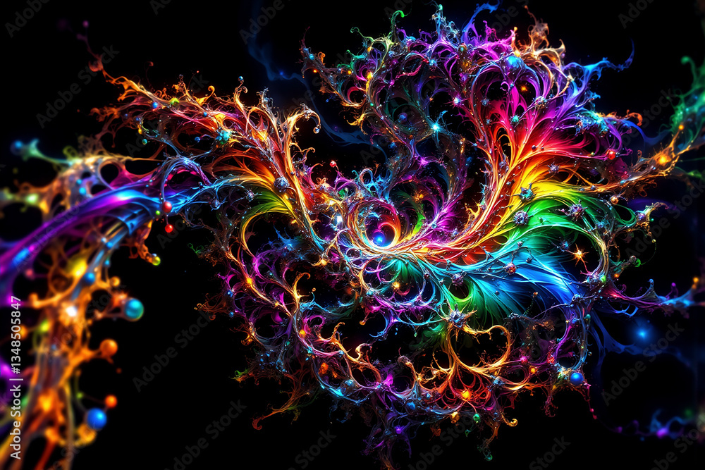 Aufkleber vibrant swirls of rainbow colors burst against a dark background, creating an energetic and abstract