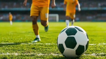 Obraz premium Dynamic Soccer Action with Focus on Ball and Player Movement on a Green Field