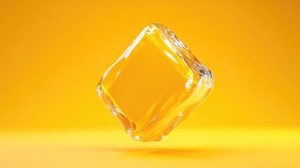 Floating, transparent, yellow, geometric, crystal cube