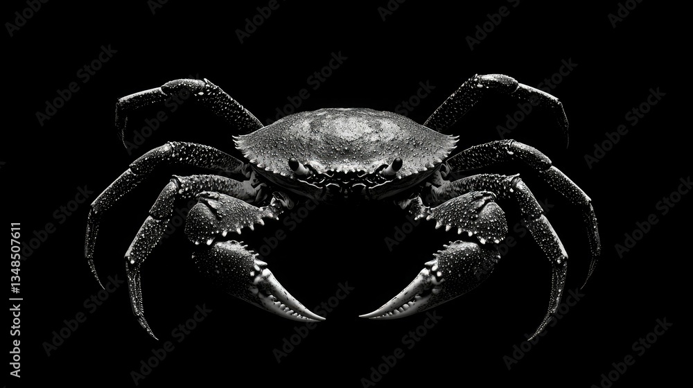Aufkleber A detailed image of a crab isolated on a black background, showing intricate textures. 