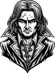 Obraz premium Gothic Dracula and vampire demons in SVG vector format. Vintage Style Illustration of a Mysterious Male Character