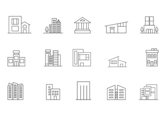 Building Line Icon Element Set