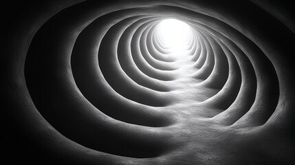 Naklejka premium Entering Concrete Tunnel with Light at the End in Black and White