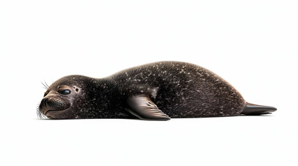 Fototapeta premium Baby Seal Pup Lying Down On White Background