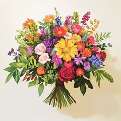 Obraz premium Colorful floral bouquet arrangement on beige background