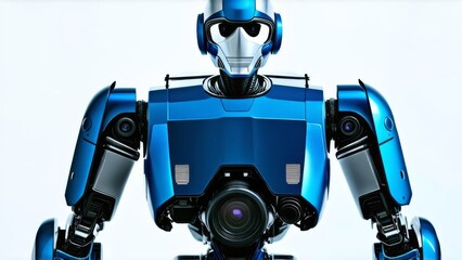 blue screen robot with a gun