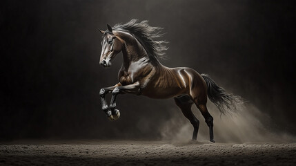 beautiful dark horses galloping across an open space, the concept of freedom, strength, power.