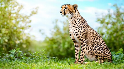 Obraz premium Majestic Cheetah in Lush Green Habitat Wildlife Photography