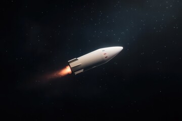 Rocket soars through vast cosmos, leaving fiery trail amidst sta