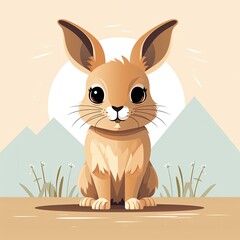 Stylized Flat Rabbit Art with Gentle Color Tones