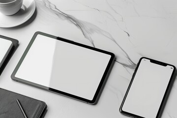 High Detail Image of Tablet and Smartphone with Blank Screen