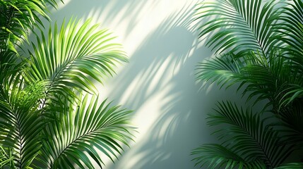 Fototapeta premium Palm Fronds Casting Shadows on a Wall in Bright Sunlight