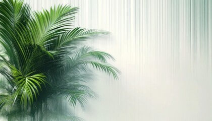 Abstract Green Palm Leaf with Fluted Glass in Sunlight for Luxury Beauty and Skincare Products