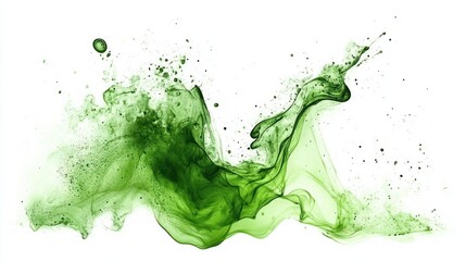 Naklejka premium Abstract Green Ink Splash Dynamic Fluid Movement Vibrant Colors Modern Minimalism High Contrast Lighting White Background